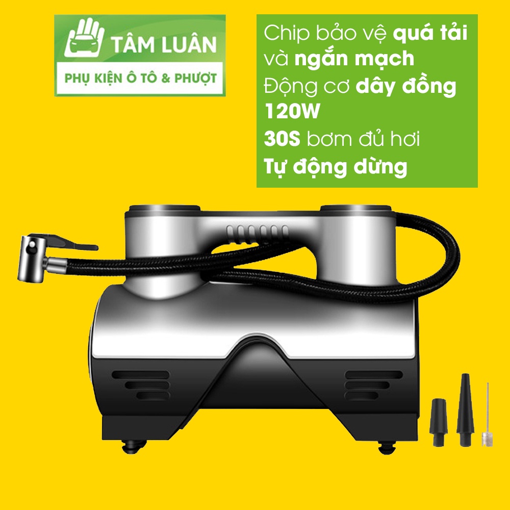 Bơm lốp ô tô Tâm Luân động cơ DÂY ĐỒNG có CHIP chống quả tải và ngắn mạch, công suất 120w