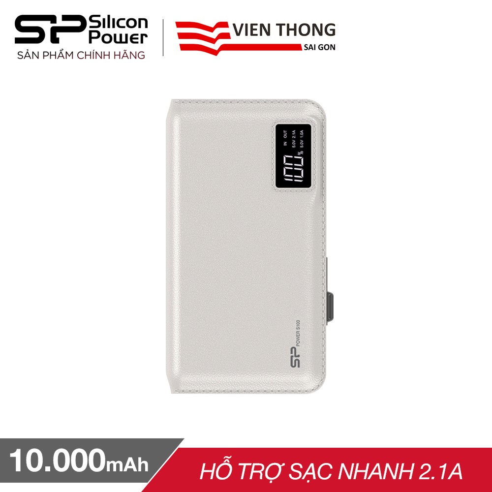 Pin sạc dự phòng Silicon Power S103 10.000mAh đèn LED hiển thị (Trắng) -