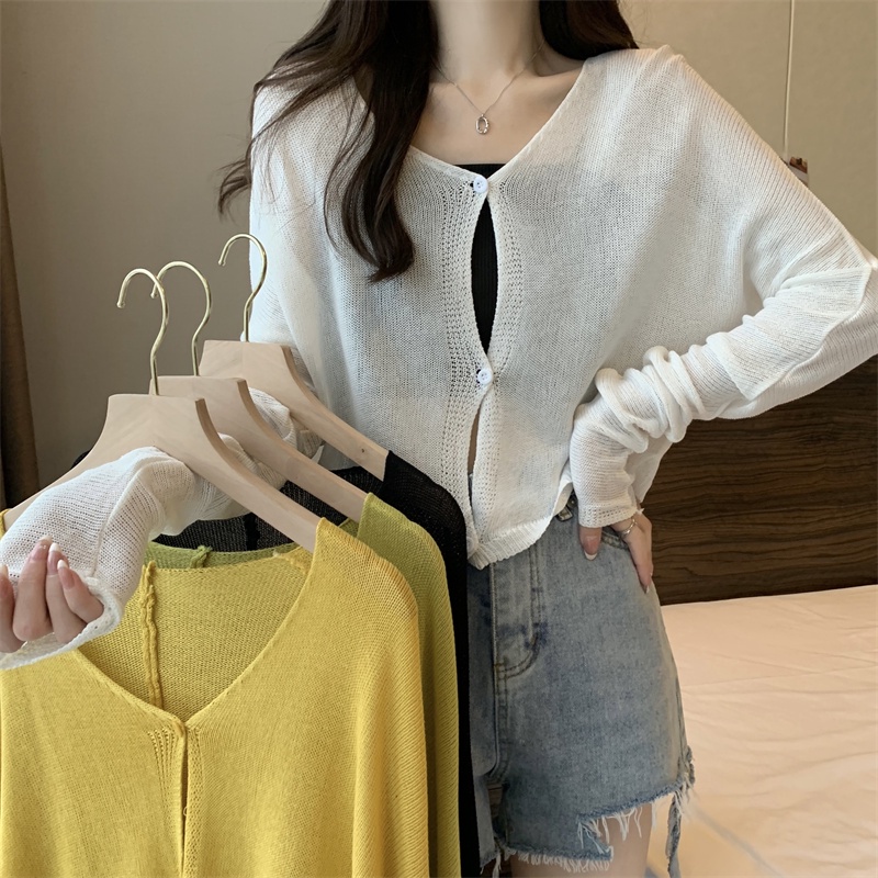 SUXI Áo Cardigan Cổ Chữ V Dáng Rộng Màu Sắc Đơn Giản Thời Trang Mùa Hè Dành Cho Nữ