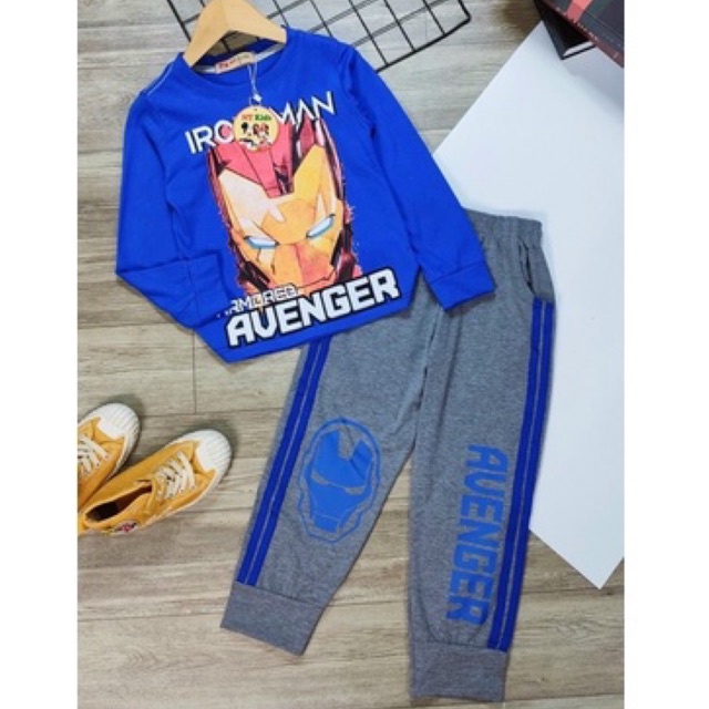 Bộ Quần Áo Thu Đông Bé Trai Vải Cotton Xuất Dư , Bộ Cotton Dài Tay Bé Trai