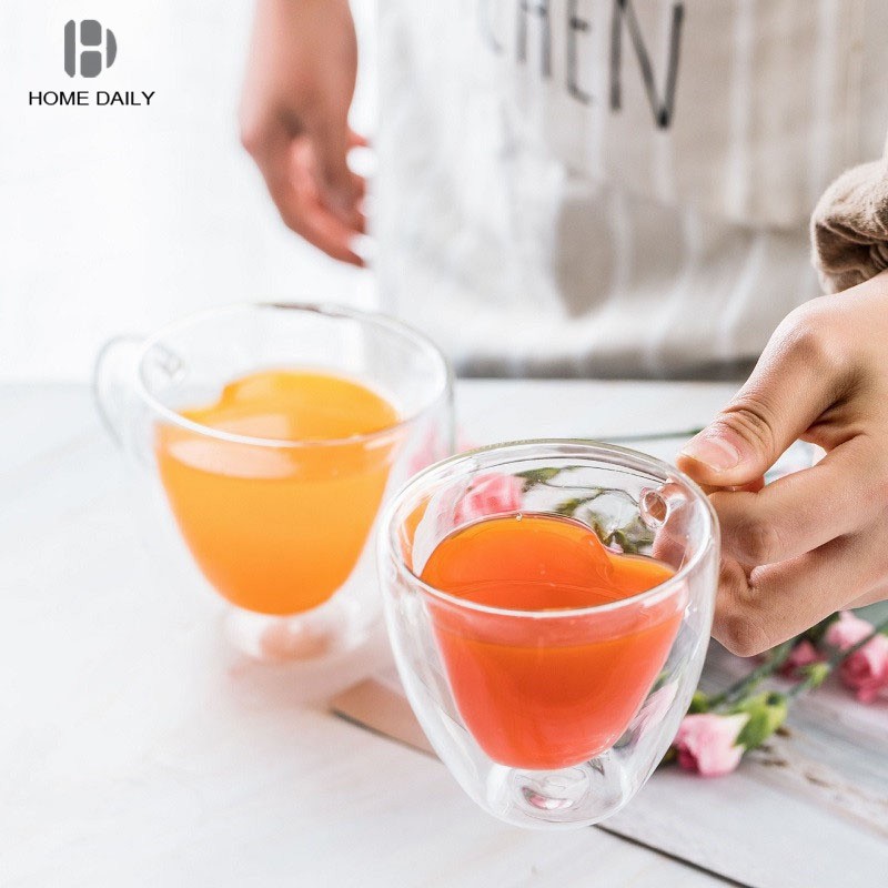 Cốc Thủy Tinh Uống Trà / Cà Phê Đa Năng Tạo Hình Trái Tim Sáng Tạo
