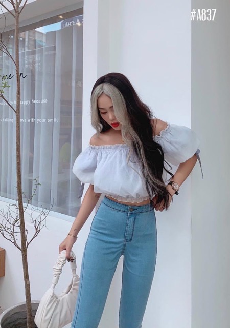 Áo kiểu trễ vai  Ribbon top xb