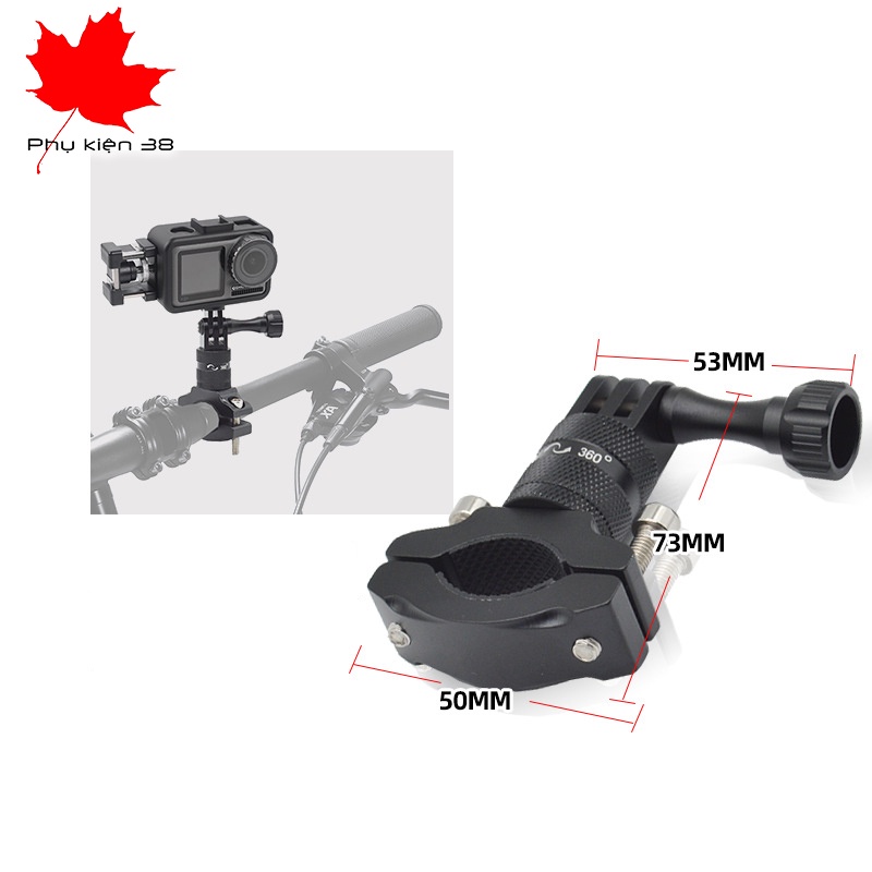 Kẹp 360 hợp kim nhôm aluminum kẹp ghi đông tay lái xe đạp dùng cho camera hành động GoPro, Sjcam, Osmo Action, Yi Action