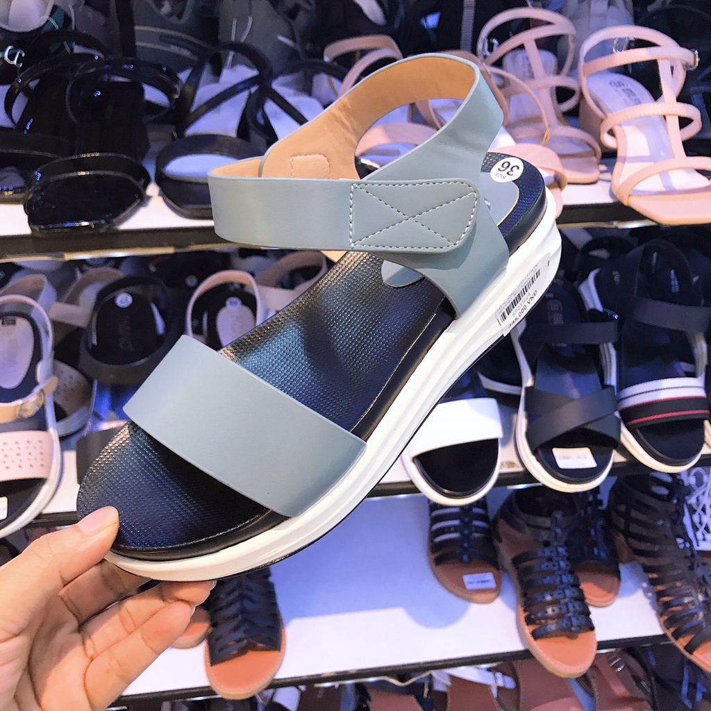 Xăng đan đế xuồng quai dán 3cm da cao cấp đẹp Suvn
