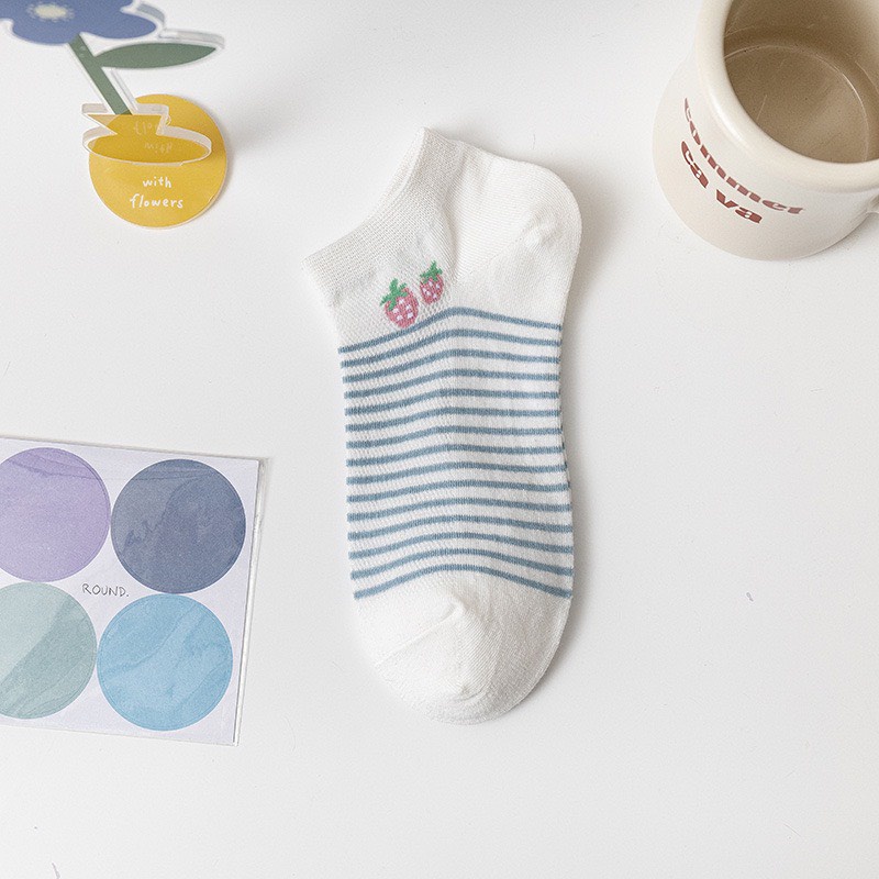 Vớ nữ cổ thấp, tất nữ cổ ngắn họa tiết cute dễ thương, set 5 đôi phong cách Hàn Quốc