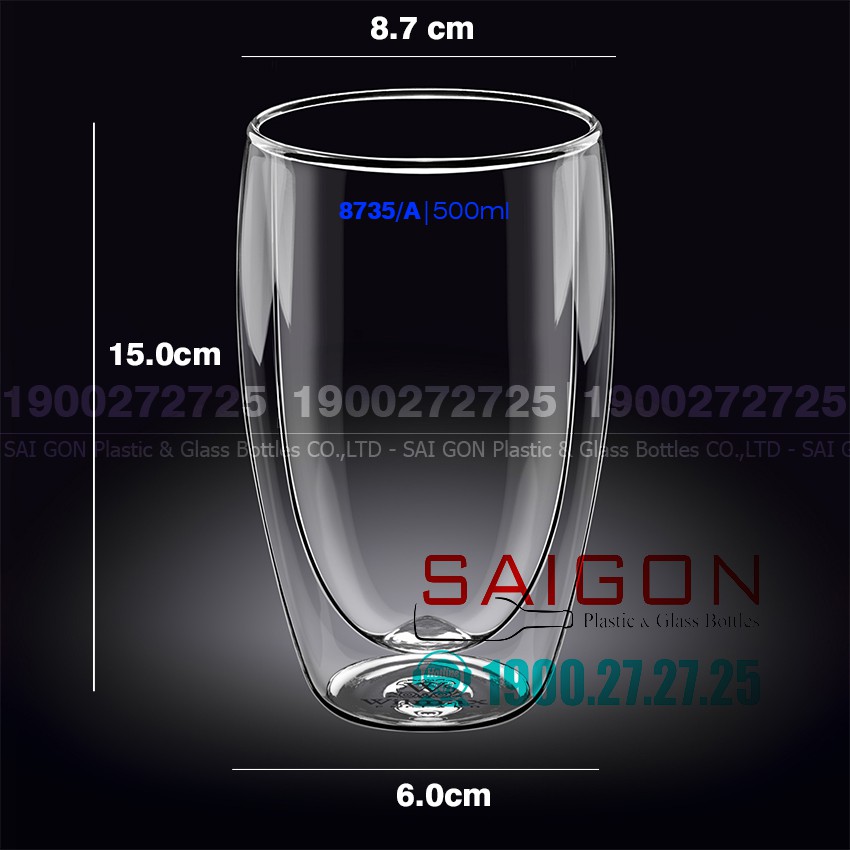 Ly 2 lớp Thủy Tinh Wilmax England Thermo Tumber Glass 500ml | Thủy Tinh Chiu Nhiệt Cao Cấp