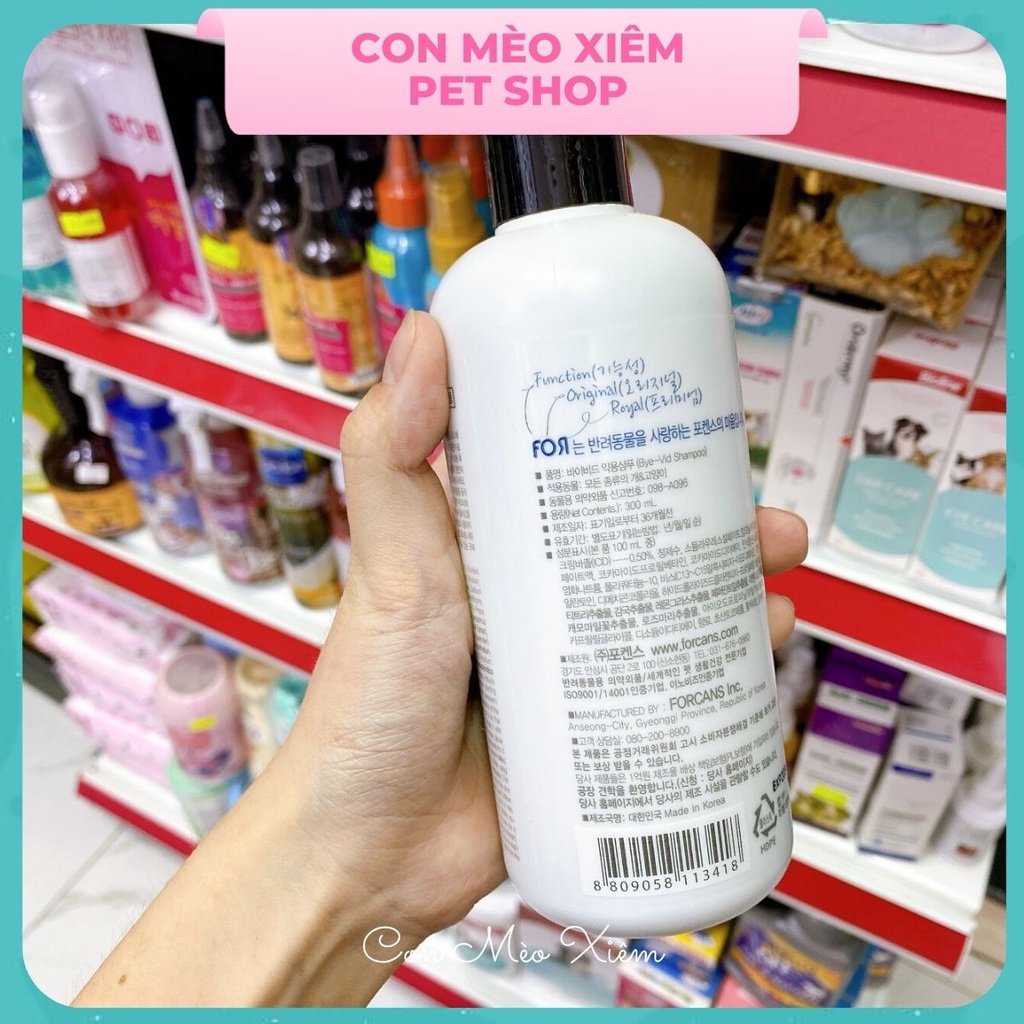 Sữa tắm chó mèo viêm da nấm Byevid 300ml forcans, dầu gội chăm sóc lông thú cưng Con Mèo Xiêm