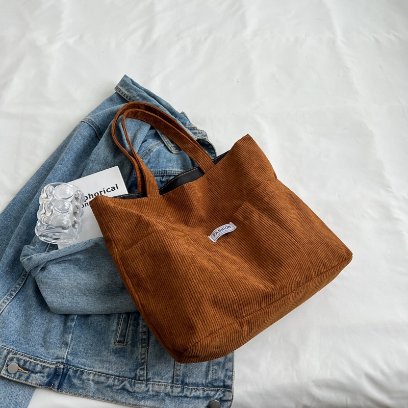 Túi Xách tote Vải Nhung Kẻ Cỡ Lớn Thời Trang Thanh Lịch