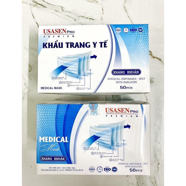 [Tân Phú] Hộp 50 cái Khẩu trang y tế 4 lớp kháng khuẩn USASEN PREMIUM