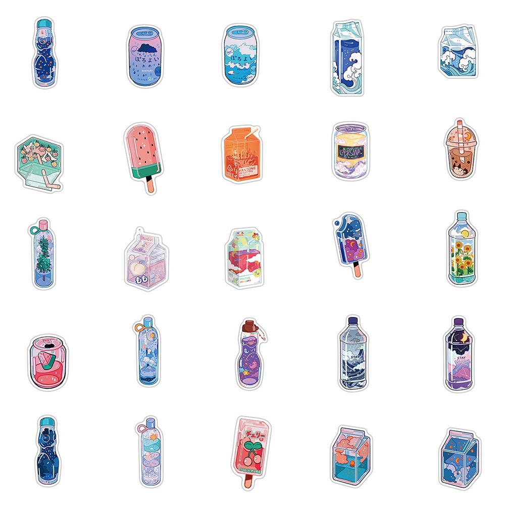 Set 50 miếng dán trang trí vali / laptop / đàn ghi ta / va li chống thấm nước họa tiết hoạt hình dễ thương