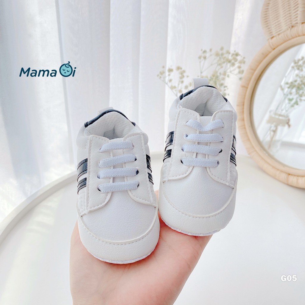 Giày bata trắng 3 sọc đen đế nhựa chất da cho bé tập đi của Mama ơi - Thời trang cho bé