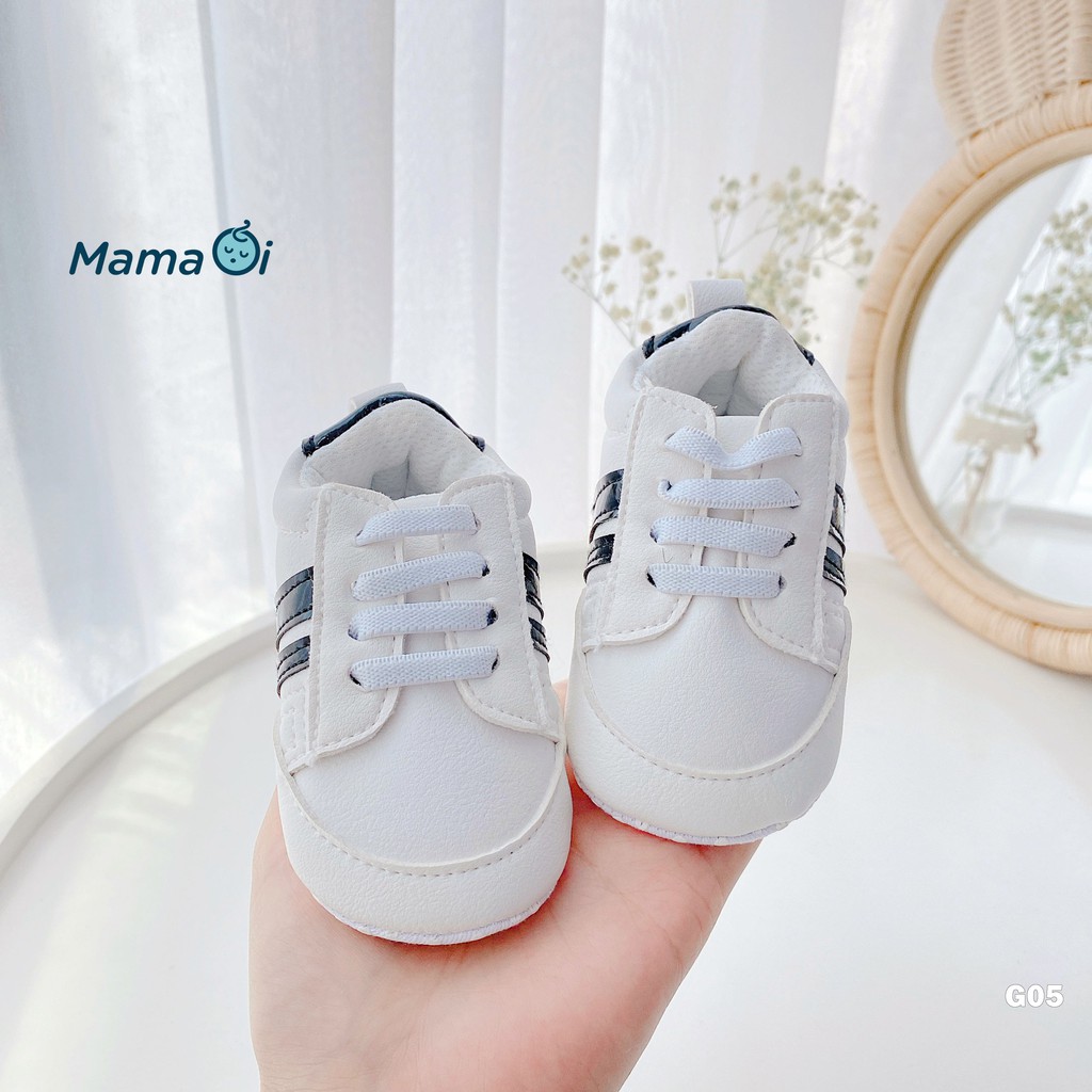 G05 Giày bata trắng 3 sọc đen đế nhựa chất da cho bé tập đi của Mama ơi - Thời trang cho bé