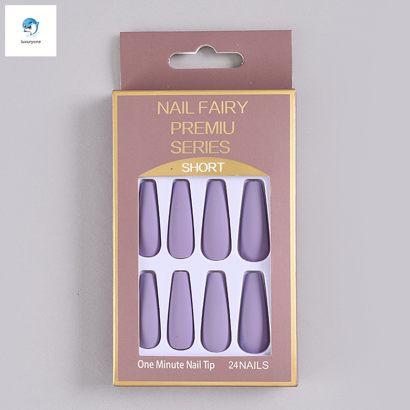 Bộ 24 móng tay giả màu trơn bằng nhựa resin siêu dài kèm gel phủ cho nữ