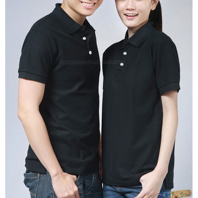 ÁO THUN PO LO MÀU ĐEN NAM / NỮ CỘC TAY CỔ BẺ XUU1