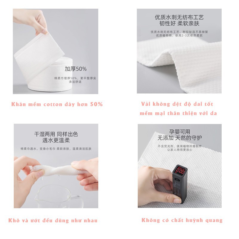 Giấy Lau Mặt Cotton Dùng 1 Lần, Khăn Mặt Khô Cuộn Giấy Tẩy Trang Lau Khô, Lau Ướt