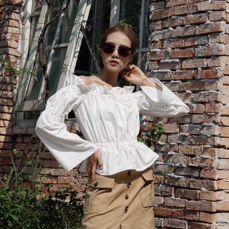 Áo trễ vai chất cotton thoáng mát freesize che khuyết điểm Caffeine Studio