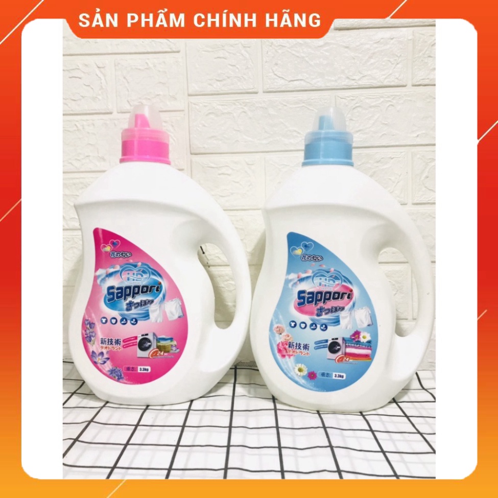 Nước Giặt Xả Quần Áo Sappori Nhật Bản - Hương Nước Hoa, An Toàn Cho Da Chai 3,3kg