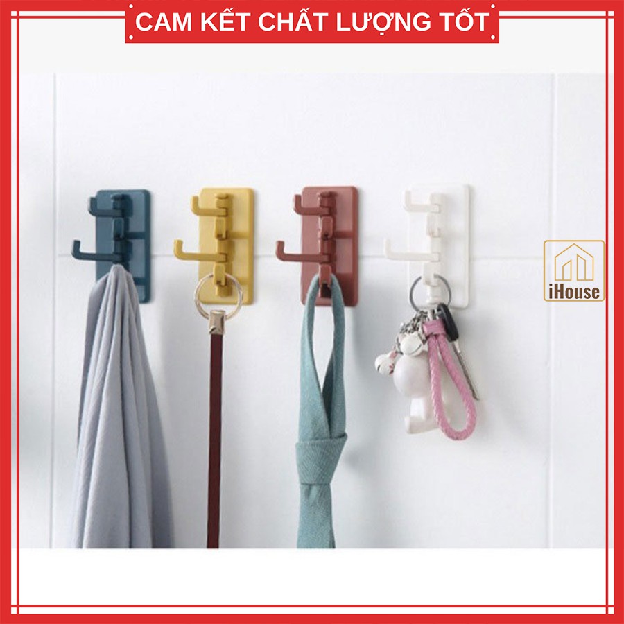 Móc treo đồ dán tường siêu dính siêu chắc đa năng dáng rễ cây 4 nhánh xoay, 4 màu đẹp chịu lực 1.5kg iHouse