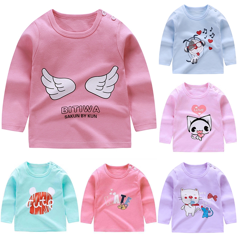 Áo cotton tay dài cổ tròn in hoạt hình cho trẻ
