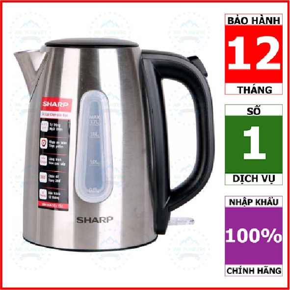 Ấm siêu tốc Sharp EKJ-17VSS-ST 1.7 lít (Hàng chính hãng, nấu nước nhanh, thiết kế sang trọng)