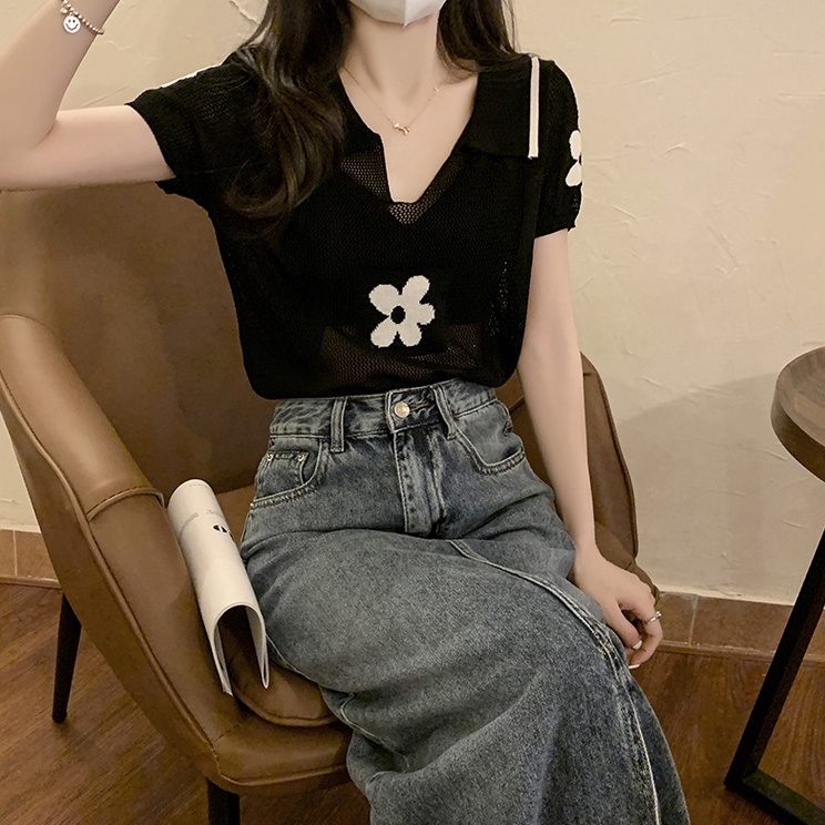 Áo thun polo NZN dệt kim tay ngắn phong cách retro thời trang dành cho nữ