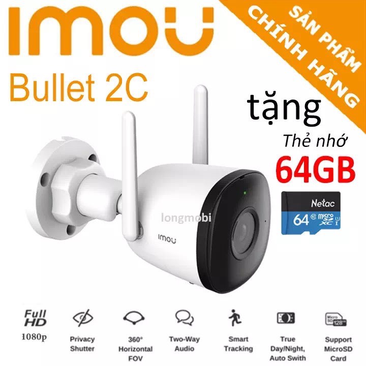 Camera IP IMOU Bullet 2E ngoài trời,IPC-F22FP 2Mpx Hàng Chính Hãng