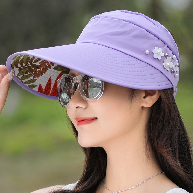 Mũ rộng vành có hạt ngọc chống nắng thời trang