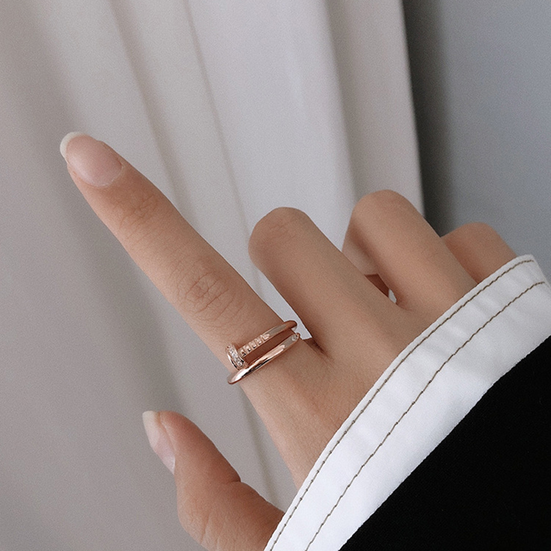 Nhẫn hở hình cây đinh đính đá thời trang phong cách Hàn Quốc