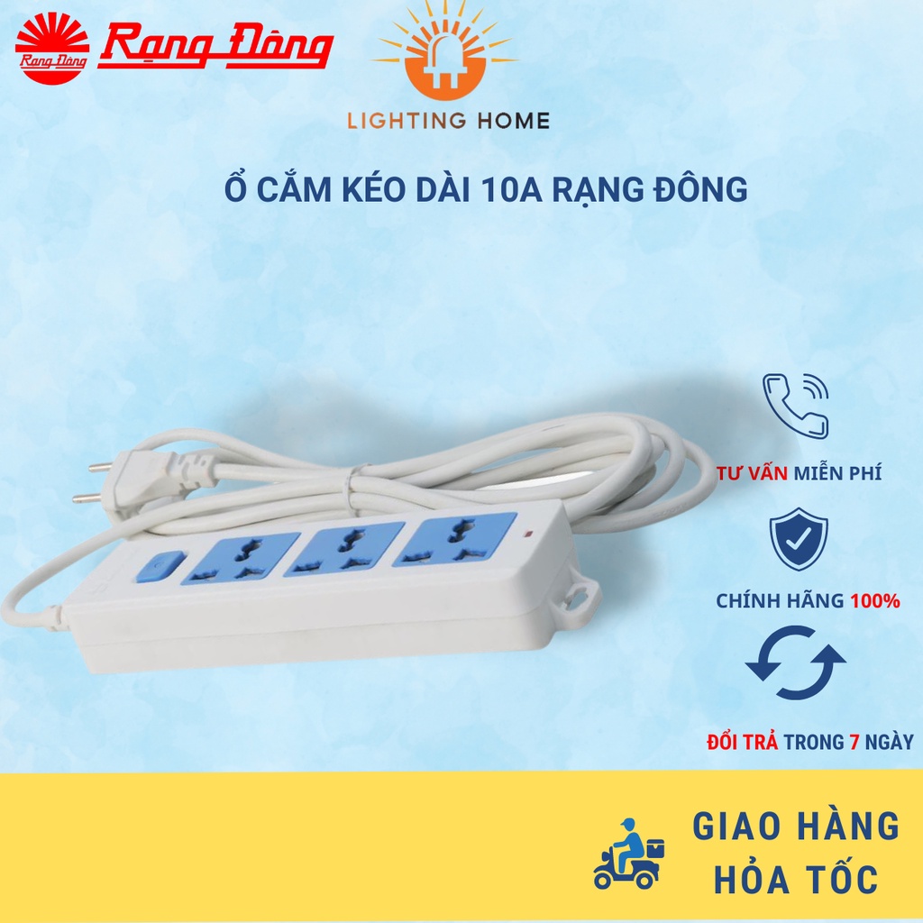 Ổ cắm kéo dài 2200W - 10A ~250V RẠNG ĐÔNG 3 ổ, dây 3m/5m siêu dài thich hợp mọi ổ cắm và kéo dài mọi nơi nếu muốn