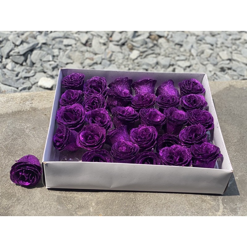 Hoa hồng nhũ kim tuyến hộp 30 bông