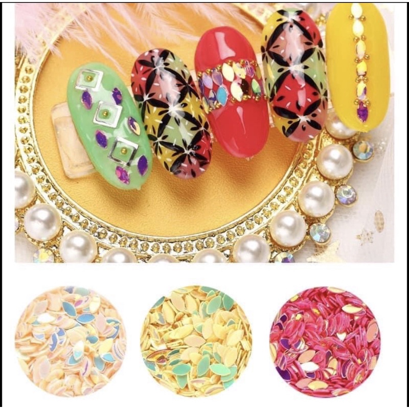 Set 12 màu nhũ hạt gạo trang trí móng, set hạt gạo nail