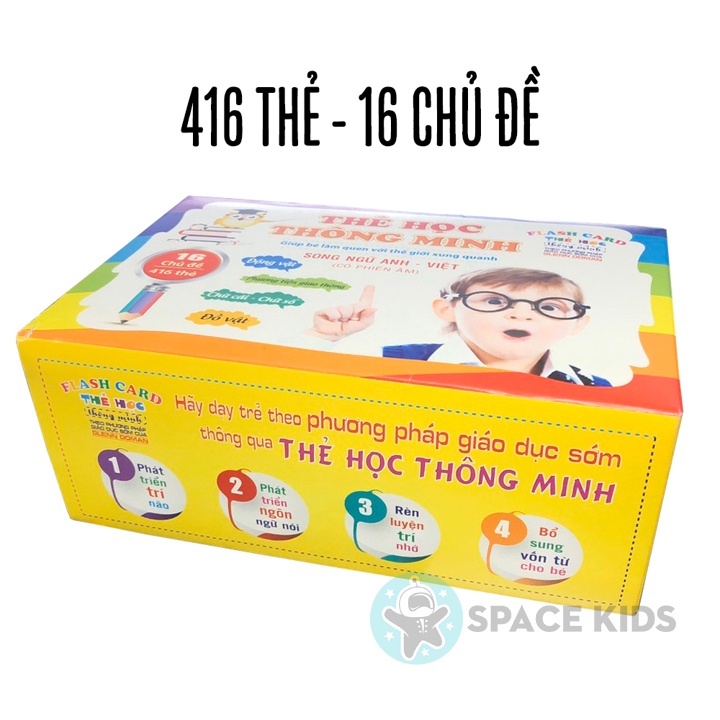 Thẻ học thông minh Flash card song ngữ 16 chủ đề cho bé (416 thẻ) Space Kids