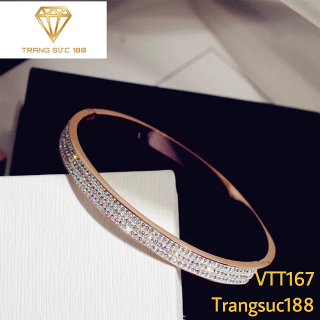 Vòng tay titan hột 3 hàng đá xinh VTT167