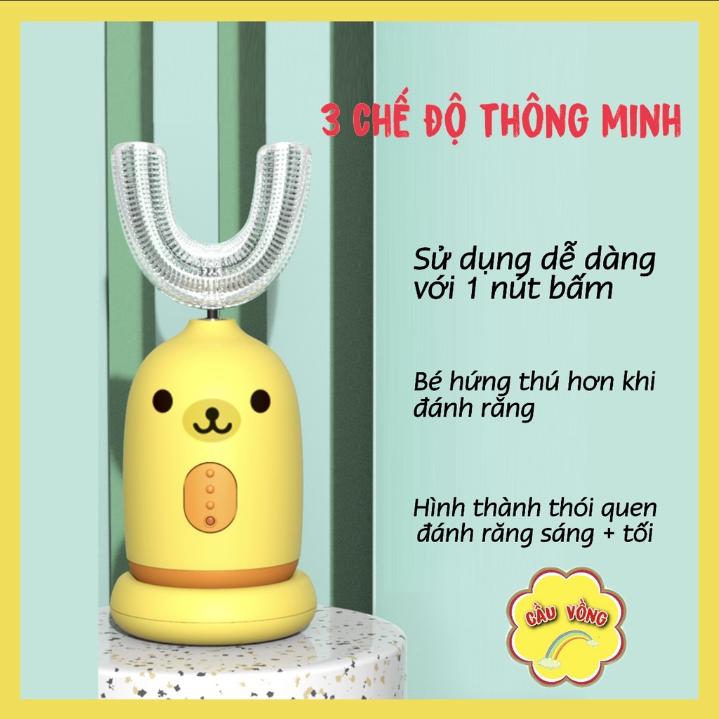 Bàn Chải Đánh Răng Điện Tử đầu lông bàn chải tự động mềm, Máy Đánh Răng Chữ U dành cho bé 2T trở lên, Dễ sử dụng