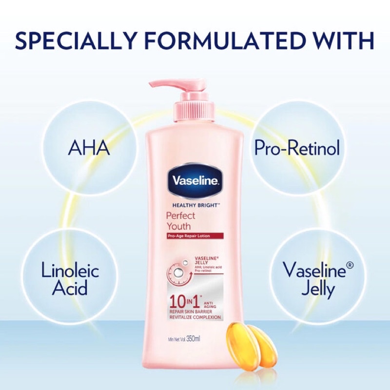 Sữa Dưỡng Thể Trắng Da Vaseline Healthy White Perfect 10 In 1 AHA & Pro-Retinol 350ml