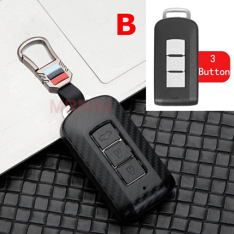 Vỏ Bảo Vệ Chìa Khóa Điều Khiển Từ Xa Bằng Sợi Carbon Màu Đen Kèm Móc Khóa Cho Mitsubishi Xpander Triton