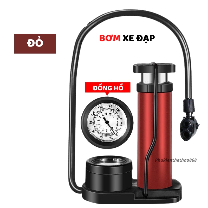 Bơm Xe Đạp Mini Đạp Chân, Bơm Xe Máy Áp Suất Cao 160psi Chắc Chắn Dễ Sử Dụng Tặng Kèm Kim Bơm