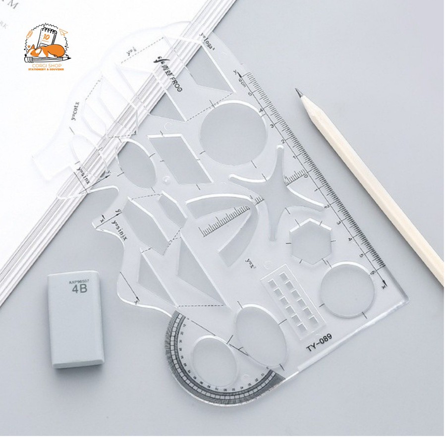 Thước nhựa trong vẽ kỹ thuật, hình học đa năng, dễ sử dụng tại Corgi Shop