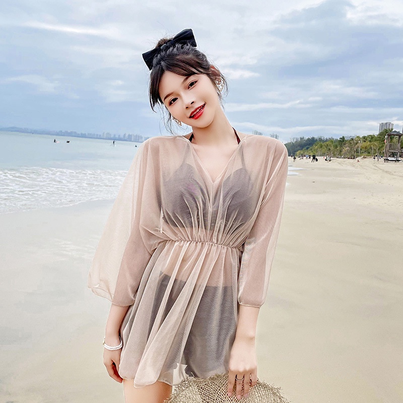 Summer062 Bộ đồ bơi nữ ba mảnh với bộ bikini che kín đáo Đồ đi tắm biển phù hợp bãi mùa hè