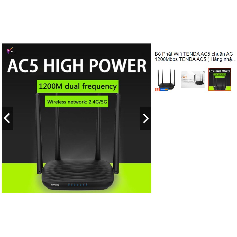 Bộ Phát WiFi Tenda AC5 AC1200 WiFi Băng Tầng Kép Thông Minh 4 râu xuyên tường Ngôn Ngữ Tiếng Anh