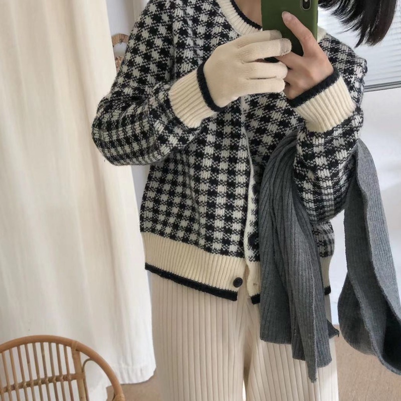 Áo khoác cardigan PURE CUBE cổ tròn họa tiết kẻ sọc ca rô nhiều màu sắc tùy chọn thời trang thu đông cho nữ