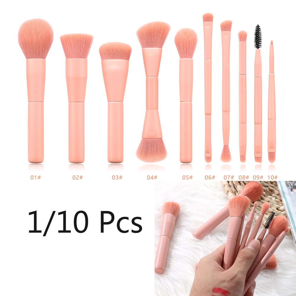 Set 1/10 Cọ Trang Điểm Phấn Nền/Phấn Mắt/Môi/Lông Mày Tay Cầm Gỗ Mềm Mại Thời Trang Cho Nữ