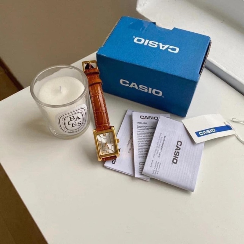 ĐỒNG HỒ NỮ NÂU VINTAGE CASIO DÂY DA NÂU SẦN
