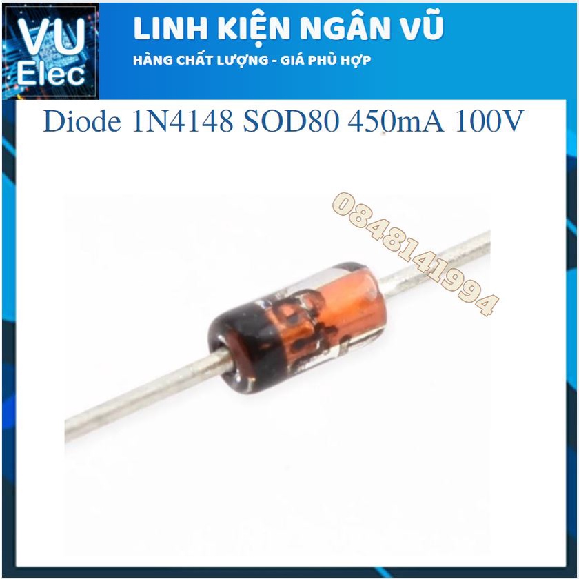 Diode 1N4148 SOD80 450mA 100V (LL34 1N4148 SMD) (10c) (Túi)