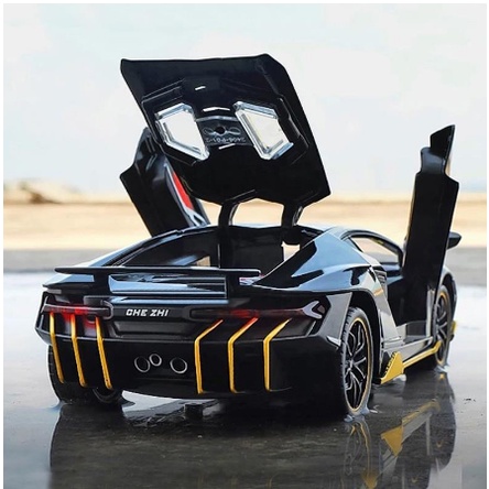 Mô hình xe hơi Lamborghini LP770 tỉ lệ 1:24 kim loại ô tô đồ chơi siêu xe hãng Chezhi oto mini trẻ em trưng bày có đèn