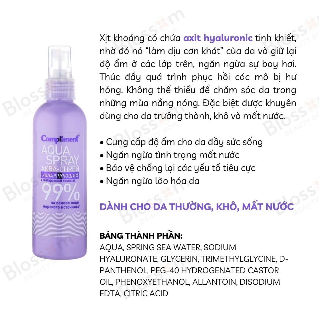 Xịt khoáng Aqua Spray Hyaluronic Acid - Compliment