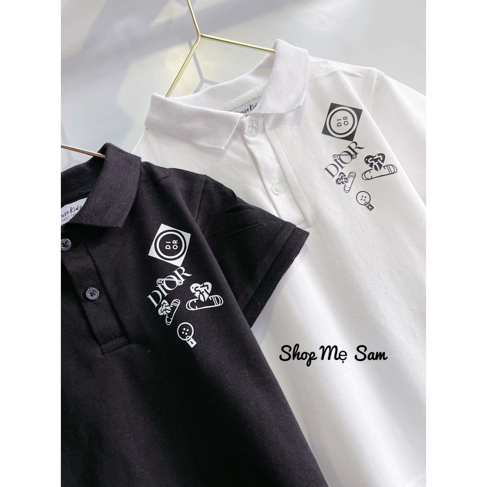 Áo polo ngắn tay Dor tag cho bé trai 100% cotton thoáng mát đen/trắng - Samyy_vn