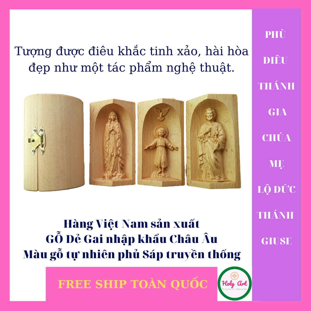 Tượng mẹ Vô Nhiễm -CHÚA NHỎ-THÁNH GIUSE  BẰNG GỖ, CAO 10x 7cm  BÀN THỜ CÔNG GIÁO MINI