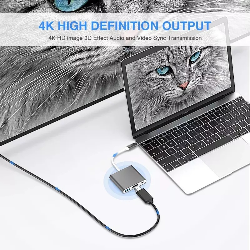 Cáp Chuyển Đổi Type C Sang Hdmi + Usb + Hub / Usb-C3.1 Sang Hdmi / 4k