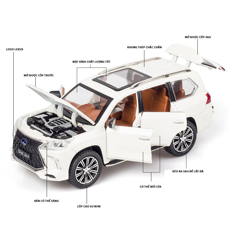 Mô hình tĩnh đồ chơi Lexus LX570 Chezhi tỉ lệ 1/24 LX 570 hợp kim chắc chắn, xe hơi trưng bày bật đèn, âm thanh siêu rẻ
